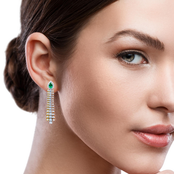 14K Three-Tone Gold Emerald & Diamond Chandelier Earrings (4.04 ct)