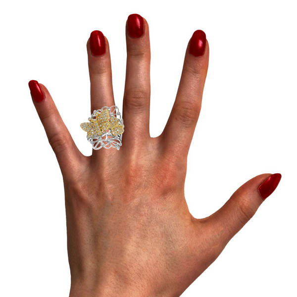14K Two-Tone Butterfly Round Cut Diamond Ring (1.65 ct)