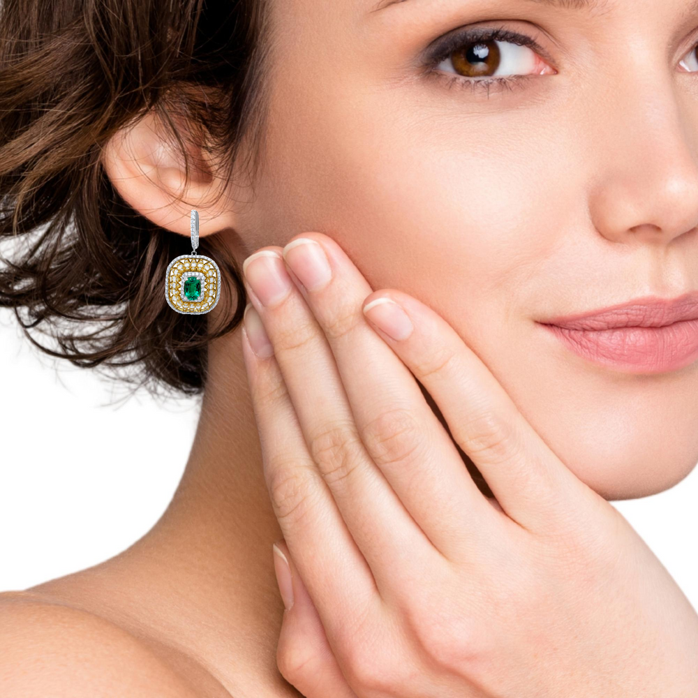 14K Two-Tone Diamond & Emerald Dangle Earrings (4.57 ct)