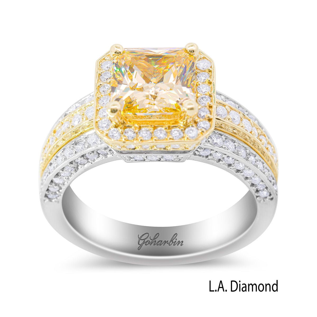14K Two-Tone Gold Citrine & Diamond Triple Shank Ring