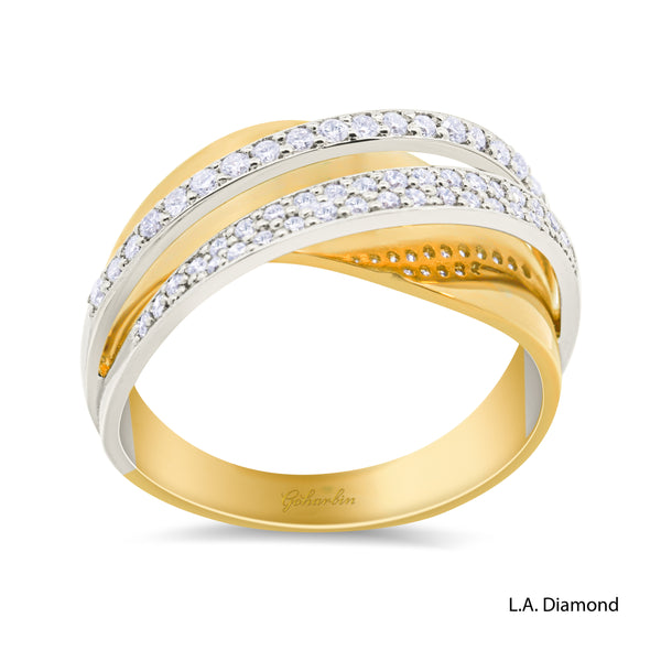 14K Two-Tone Gold Cross-Over Diamond Pavé Ring (0.45 ct)