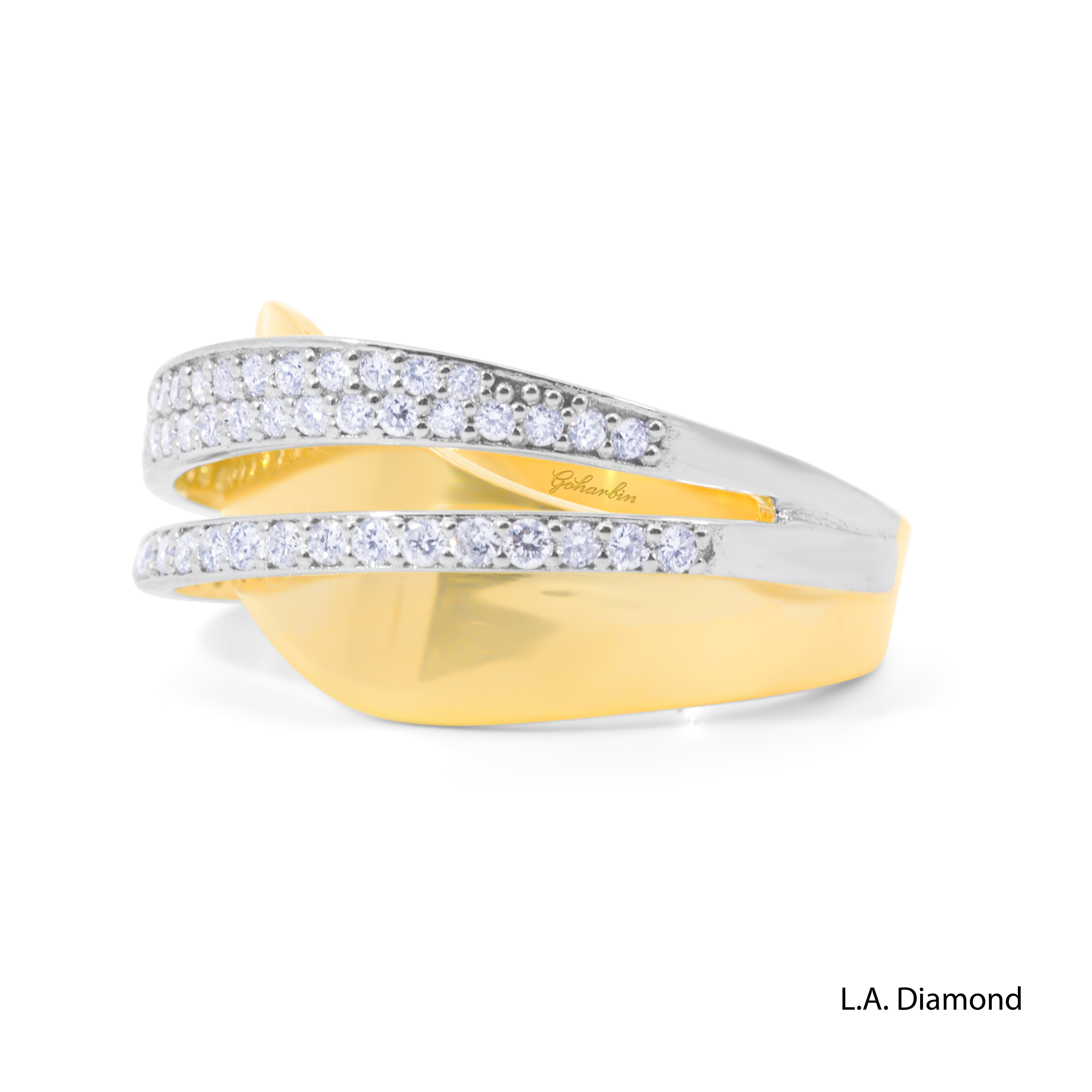 14K Two-Tone Gold Cross-Over Diamond Pavé Ring (0.45 ct)