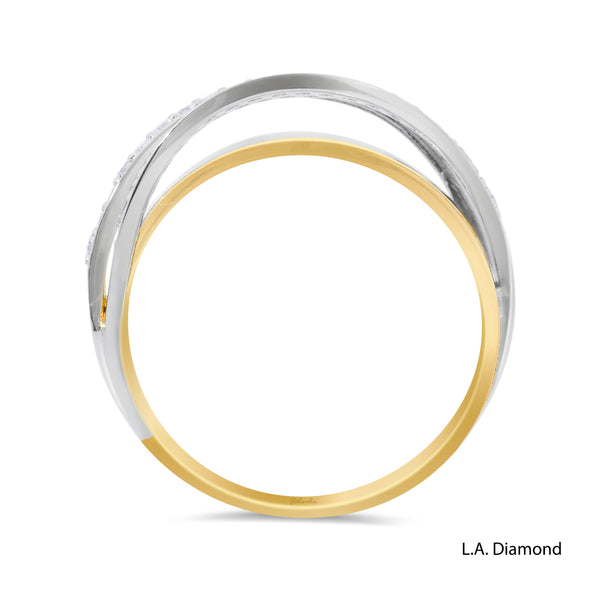 14K Two-Tone Gold Cross-Over Diamond Pavé Ring (0.45 ct)