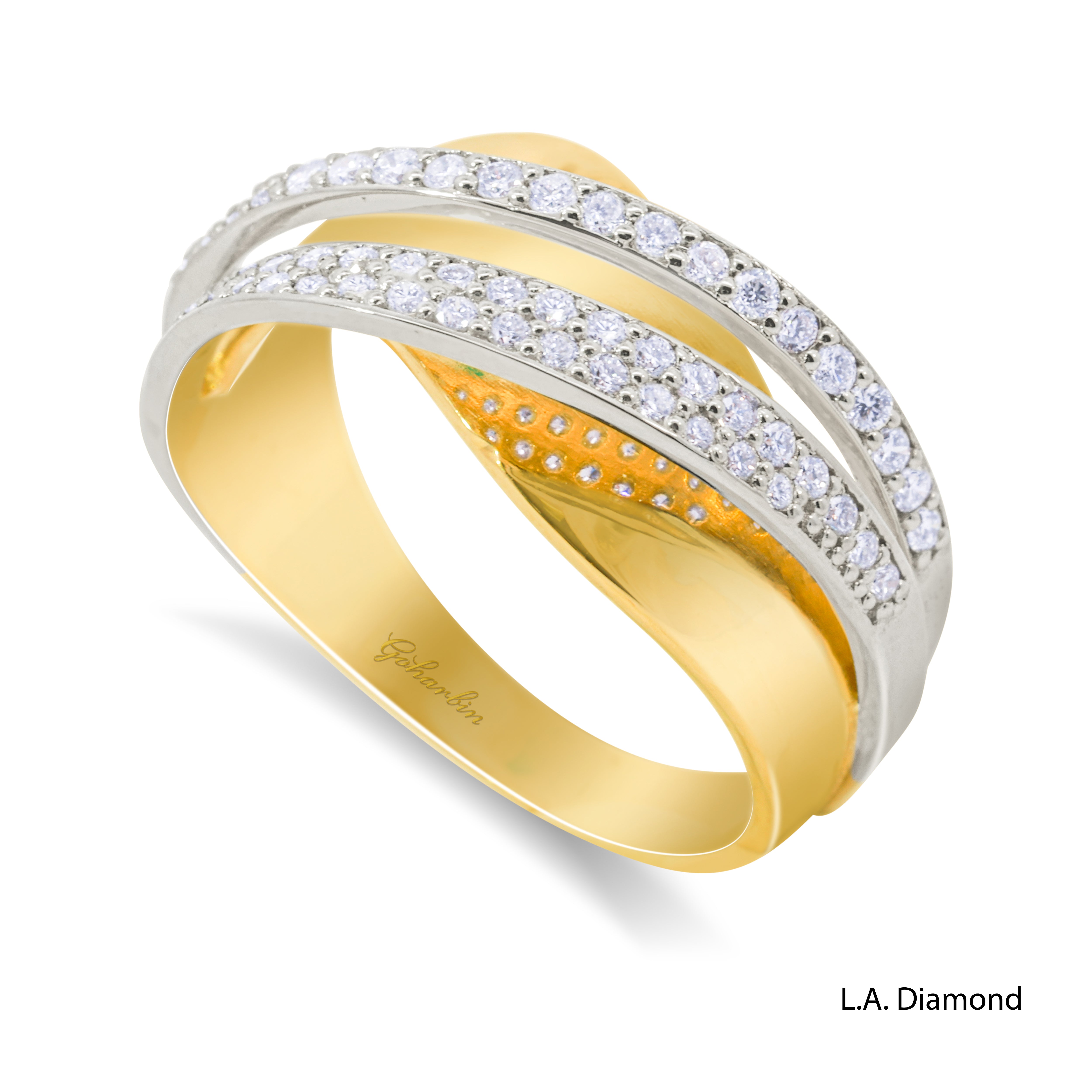14K Two-Tone Gold Cross-Over Diamond Pavé Ring (0.45 ct)