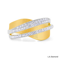 14K Two-Tone Gold Cross-Over Diamond Pavé Ring (0.45 ct)
