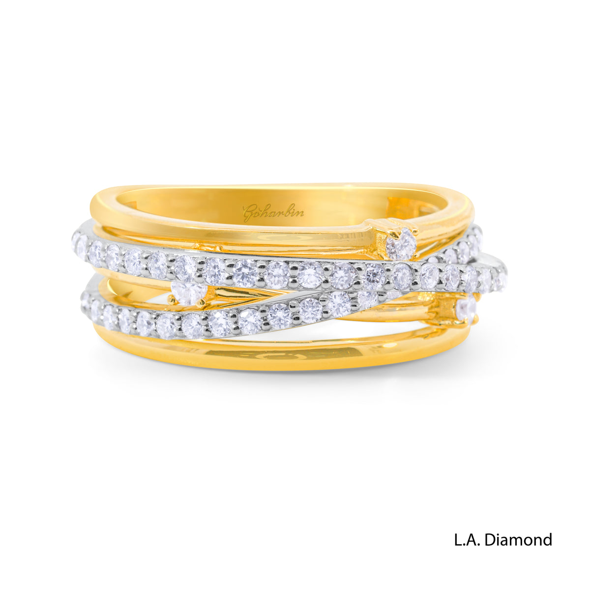 14K Two-Tone Gold Intertwining Diamond Pavé Ring (0.75 ct)