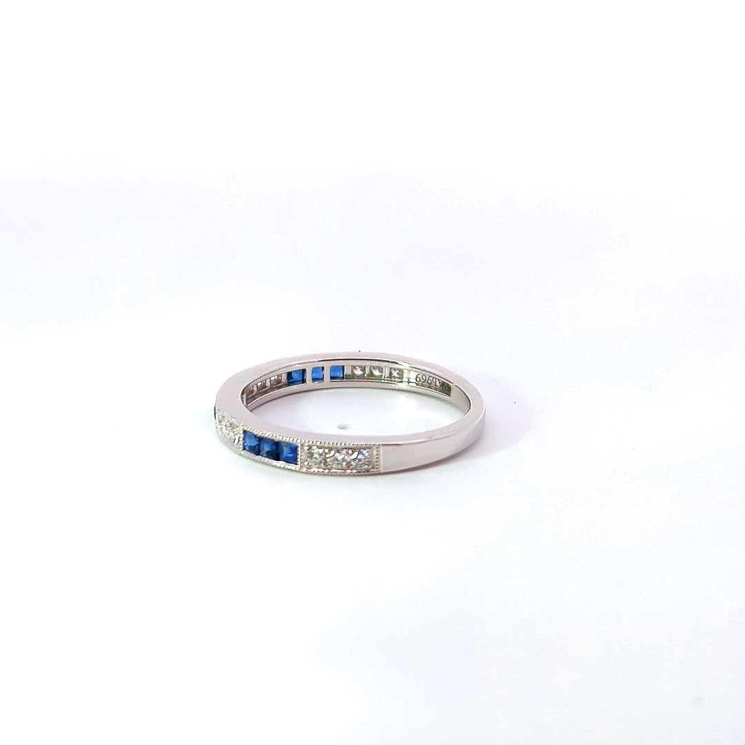 14K White Gold Blue Sapphire & Diamond Band Ring