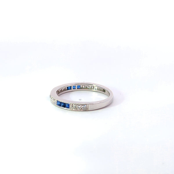 14K White Gold Blue Sapphire & Diamond Band Ring