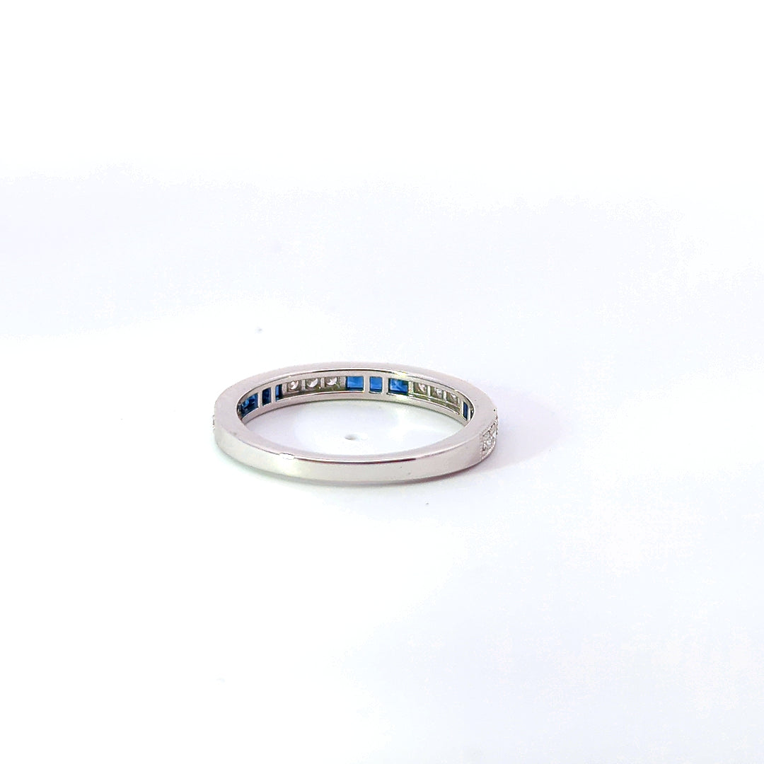 14K White Gold Blue Sapphire & Diamond Band Ring