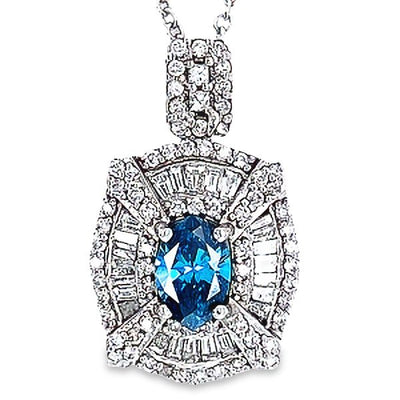 14K White Gold Blue Sapphire & Diamond Flower Pendant