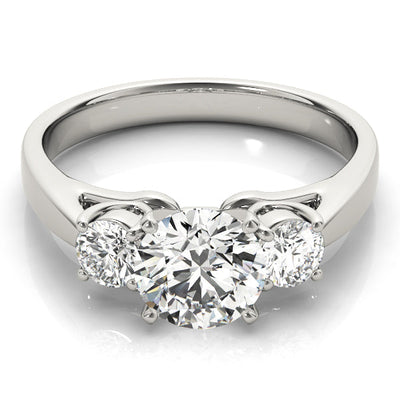 14K White Gold Classic 3-Stone Round Cut Diamond Engagement Ring