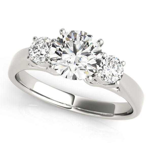 14K White Gold Classic 3-Stone Round Cut Diamond Engagement Ring