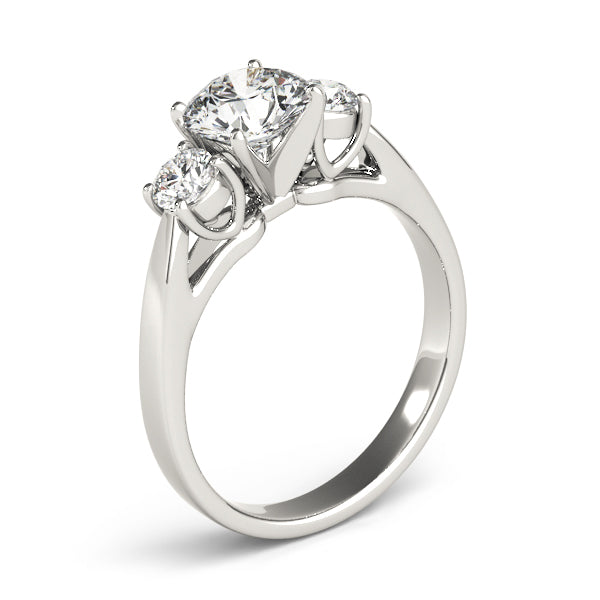 14K White Gold Classic 3-Stone Round Cut Diamond Engagement Ring