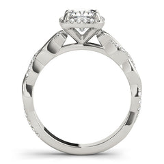 14K White Gold Cushion Cut Diamond Halo Engagement Ring with Twisted Band
