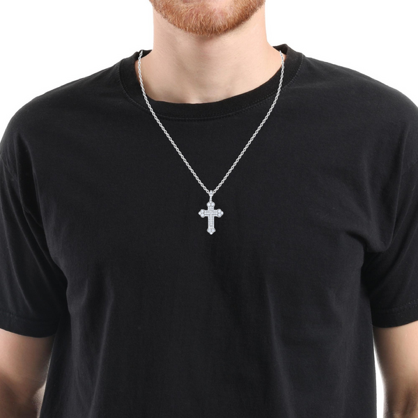 14K White Gold Diamond Classic Cross Necklace Pendant (0.81 ct)