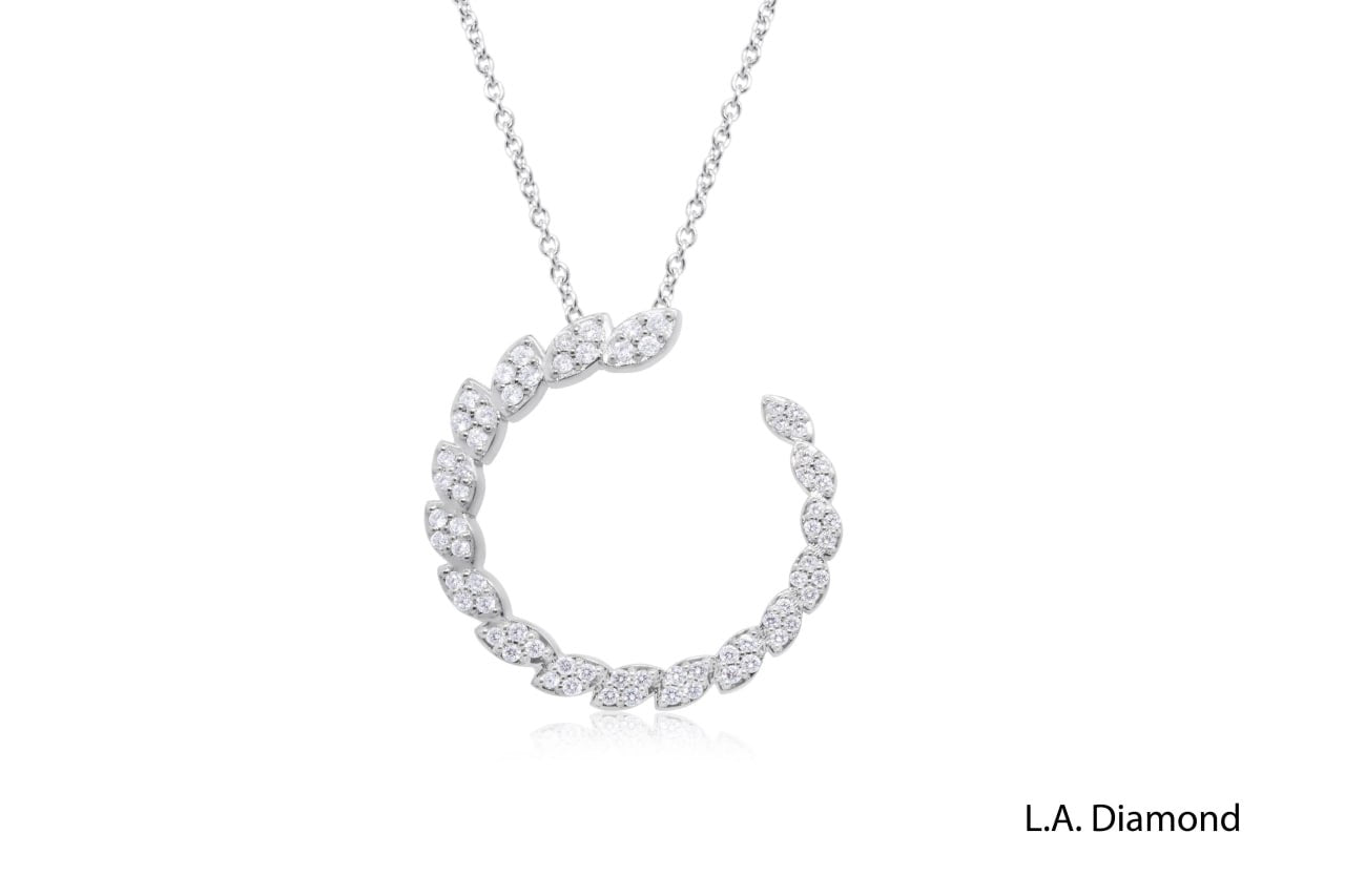 14K White Gold Diamond Elegant Flare Hoop Pendant (1.40 ctw)