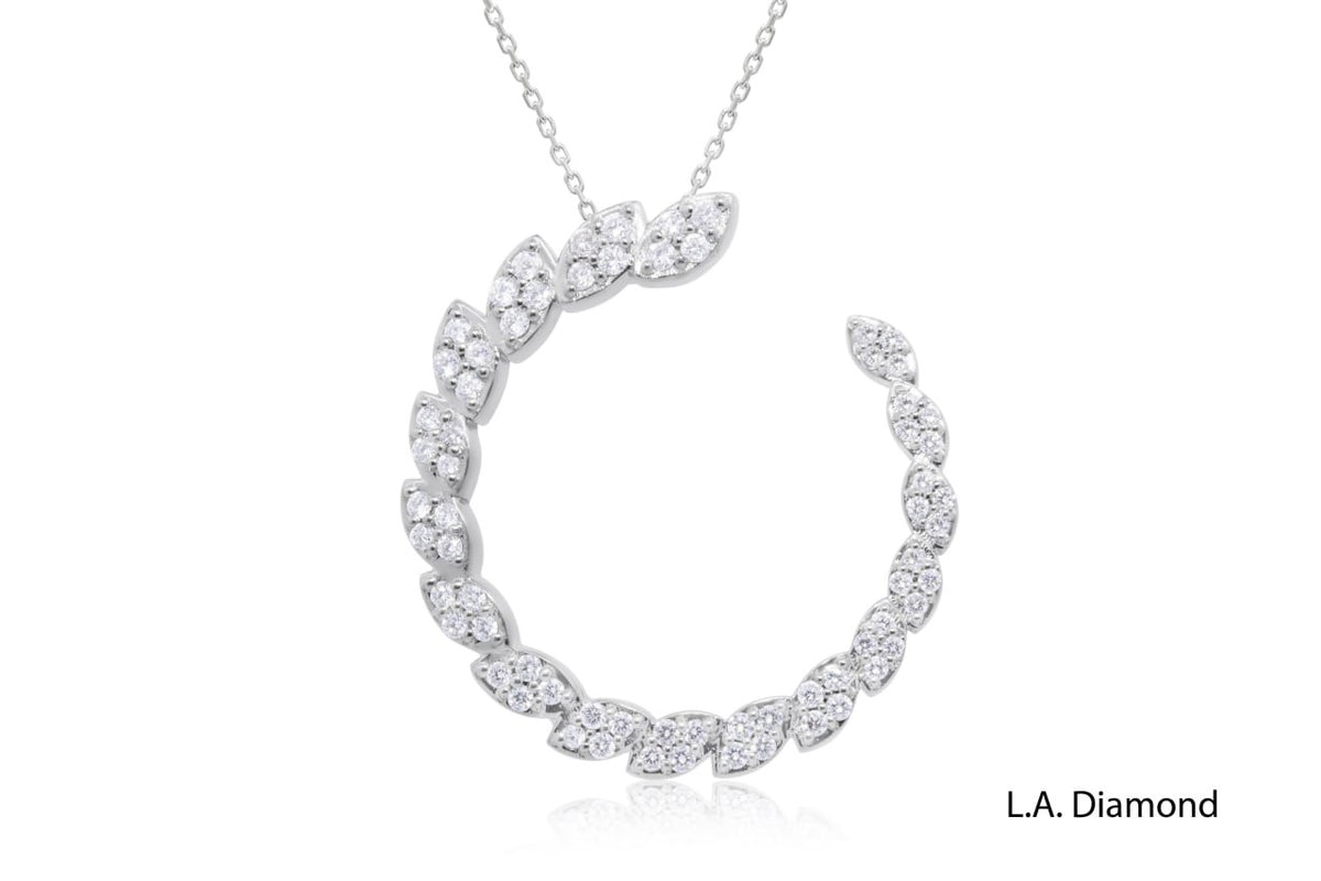 14K White Gold Diamond Elegant Flare Hoop Pendant