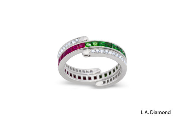 14K White Gold Diamond & Emerald Flip Ring (0.30 ct + 1.20 ct)