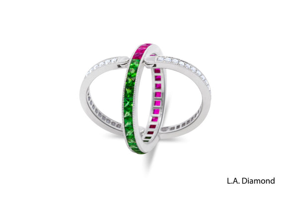 14K White Gold Diamond & Emerald Flip Ring (0.30 ct + 1.20 ct)