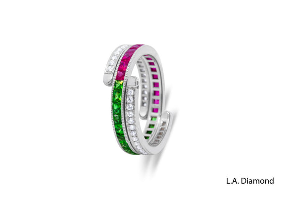 14K White Gold Diamond & Emerald Flip Ring (0.30 ct + 1.20 ct)