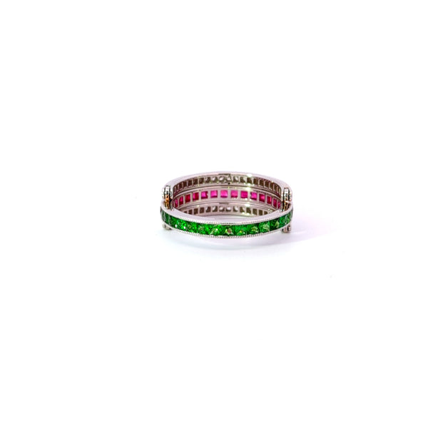 14K White Gold Diamond & Emerald Flip Ring (0.30 ct + 1.20 ct)