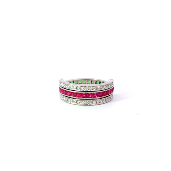 14K White Gold Diamond & Emerald Flip Ring (0.30 ct + 1.20 ct)