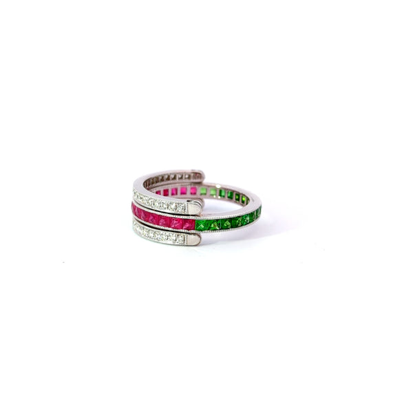 14K White Gold Diamond & Emerald Flip Ring (0.30 ct + 1.20 ct)