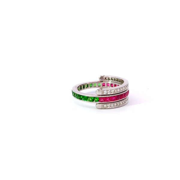 14K White Gold Diamond & Emerald Flip Ring (0.30 ct + 1.20 ct)