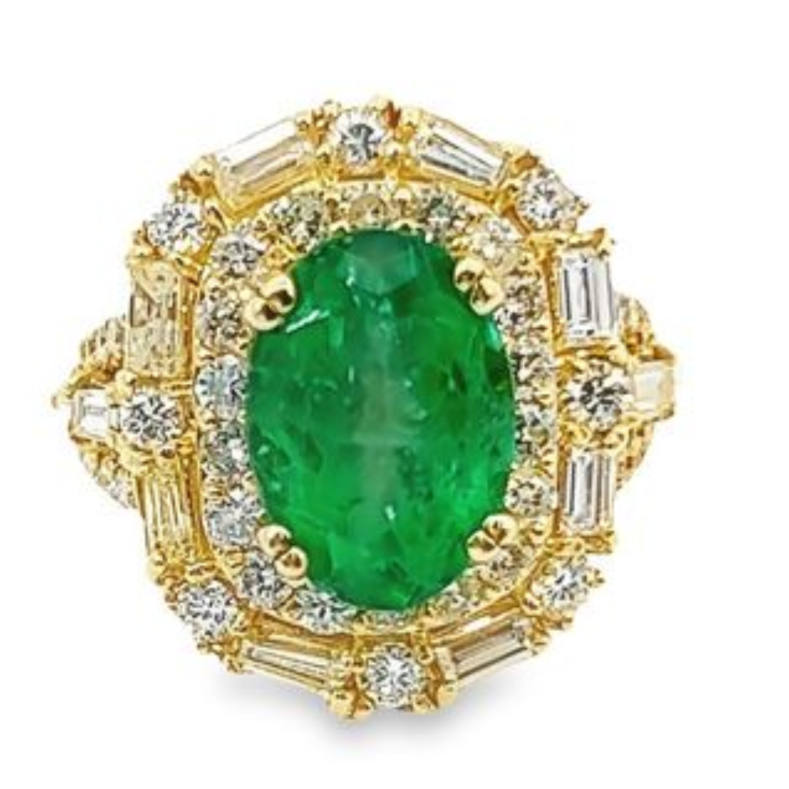14K White Gold Diamond & Emerald Oval-Center Ring (4.34 ct Diamond + 4.64 ct Emerald)