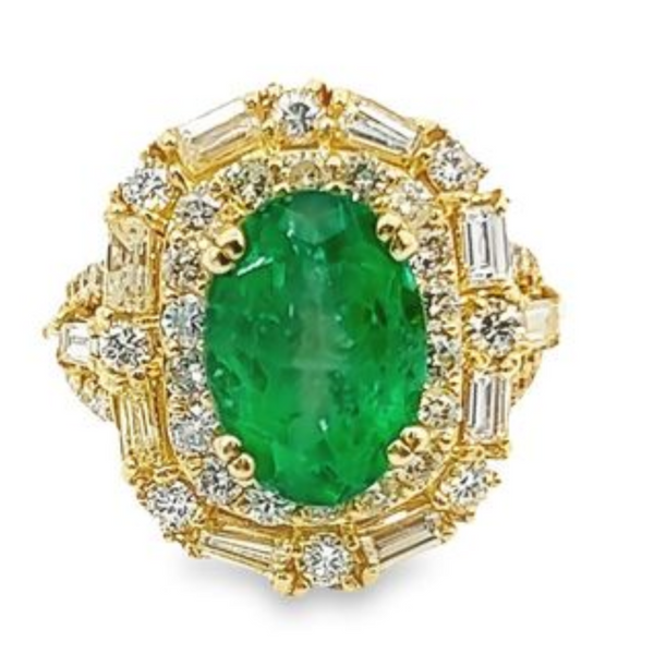 14K White Gold Diamond & Emerald Oval-Center Ring (4.34 ct Diamond + 4.64 ct Emerald)
