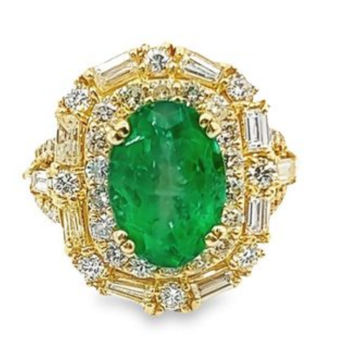 14K White Gold Diamond & Emerald Oval-Center Ring (4.34 ct Diamond + 4.64 ct Emerald)
