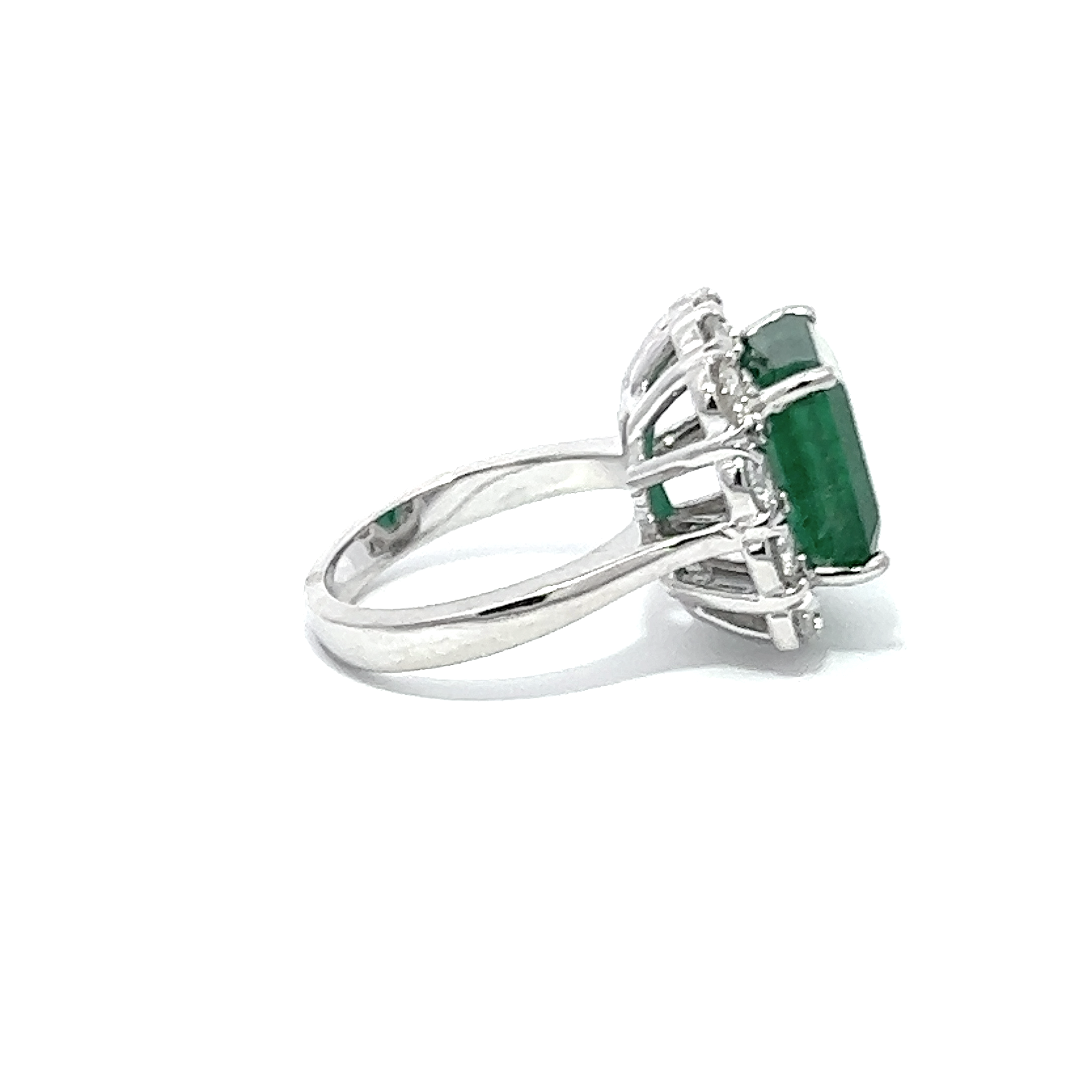 14K White Gold Diamond & Emerald Princess-Cut Ring (1.86 ct + 7.31 ct)