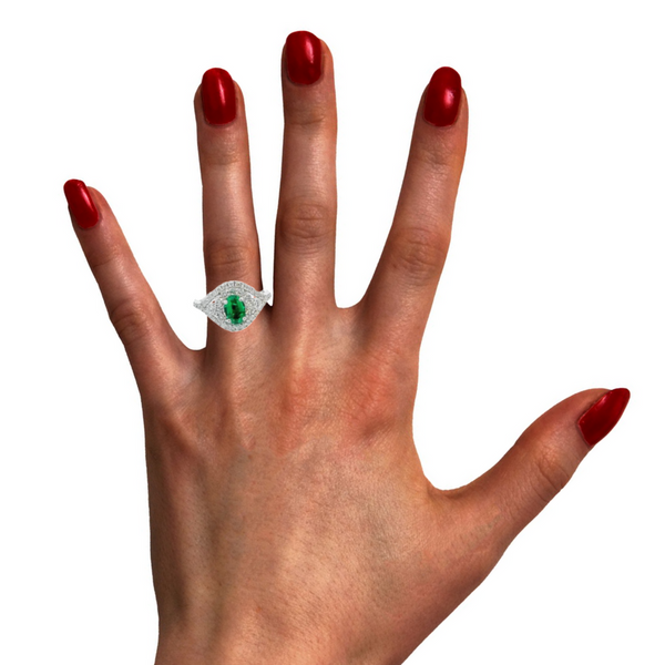 14K White Gold Diamond & Emerald Ring (2.25 ct Diamond + 0.95 ct Emerald)