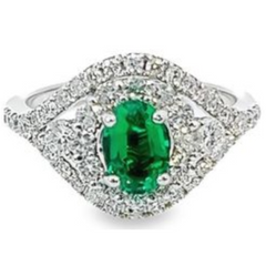 14K White Gold Diamond & Emerald Ring (2.25 ct Diamond + 0.95 ct Emerald)
