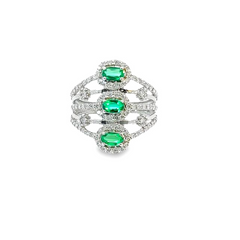 14K White Gold Diamond & Emerald Round/Oval Ring (0.87 ct + 2.50 ct)
