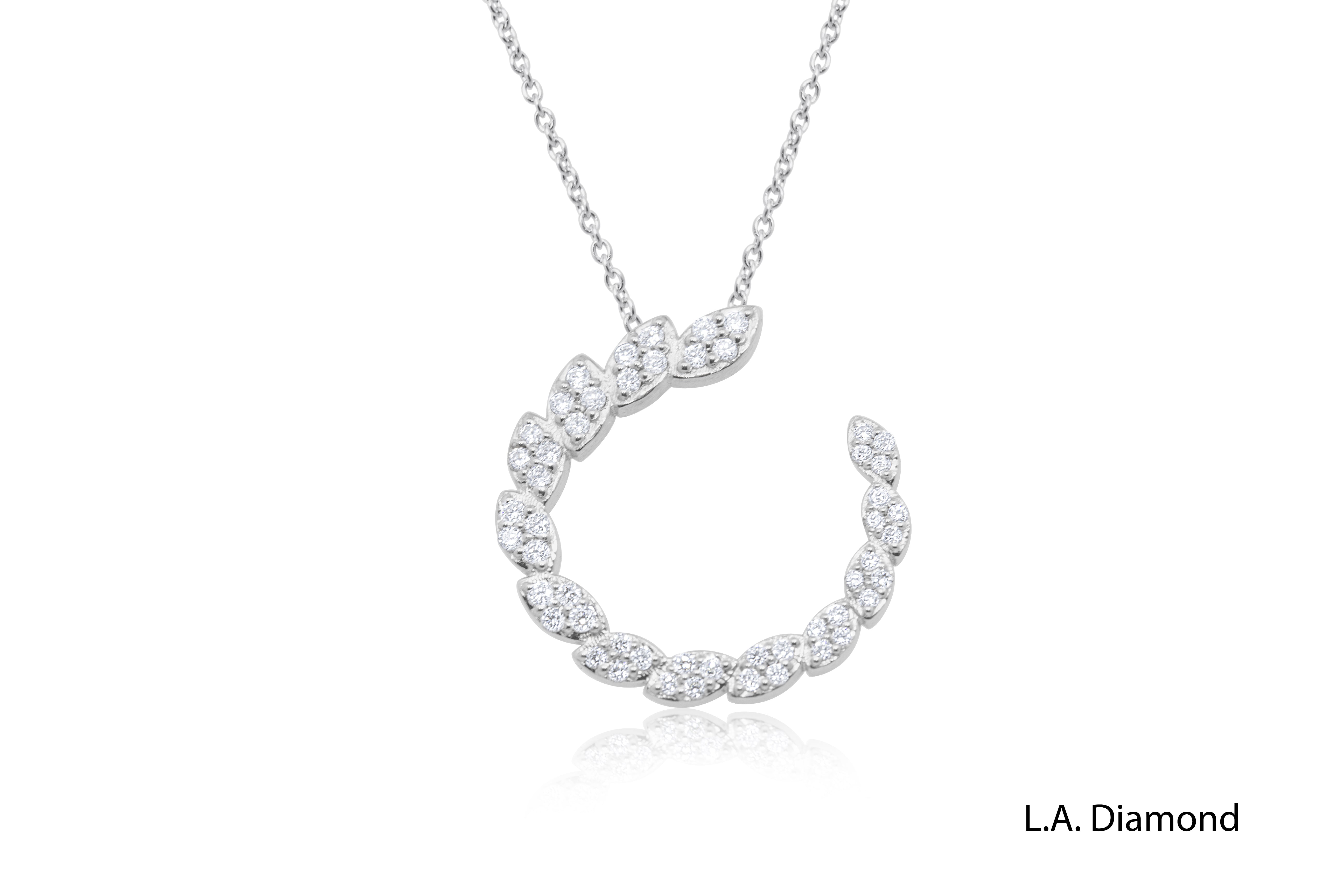 14K White Gold Diamond Flare Loop Pendant Necklace (0.35 ctw)