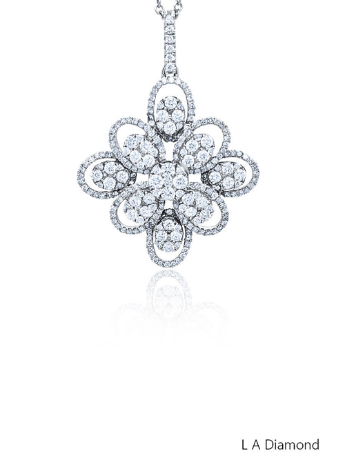 14K White Gold Diamond Oval-Cut Floral Pendant (2.60 ct)