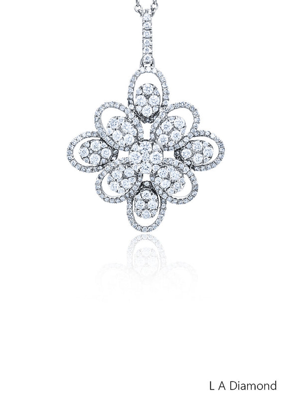 14K White Gold Diamond Oval-Cut Floral Pendant (2.60 ct)
