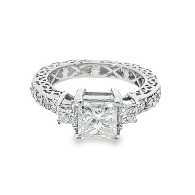 14K White Gold Diamond Princess Cut Engagement Ring – 1.51ct