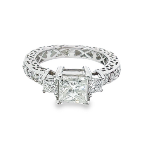 14K White Gold Diamond Princess Cut Engagement Ring – 1.51ct