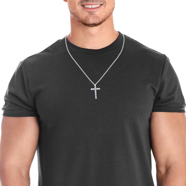 14K White Gold Diamond Round Cut Classic Cross Necklace Pendant (0.83 ct)