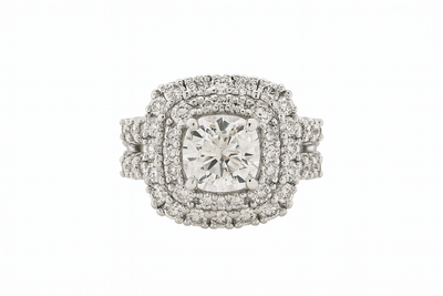 14K White Gold Diamond Round Cut Halo Engagement Ring (1.00 ct)