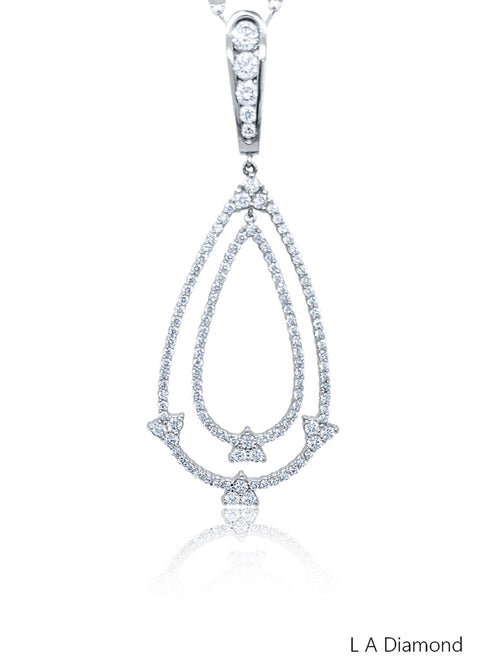 14K White Gold Diamond Round Cut Teardrop Pendant (2 ct)