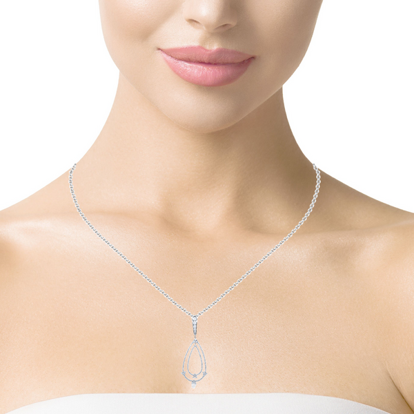 14K White Gold Diamond Round Cut Teardrop Pendant (2 ct)