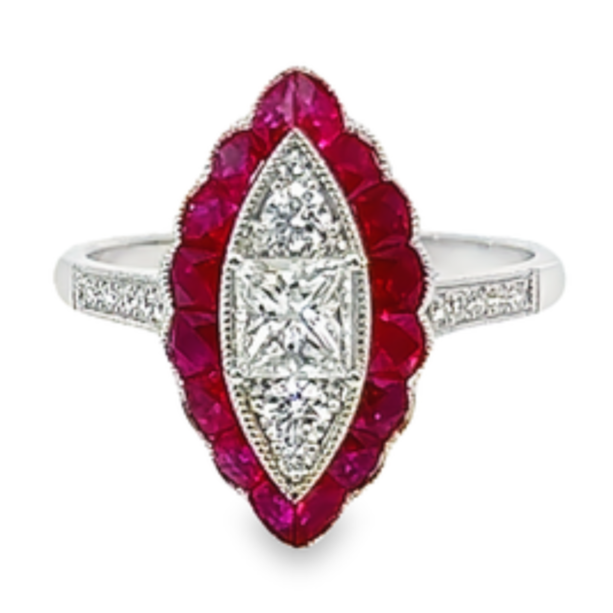 14K White Gold Diamond & Ruby Princess-Cut Ring (0.88 ct)