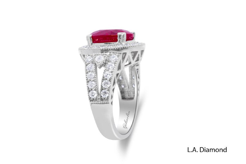 14K White Gold Diamond & Ruby Ring