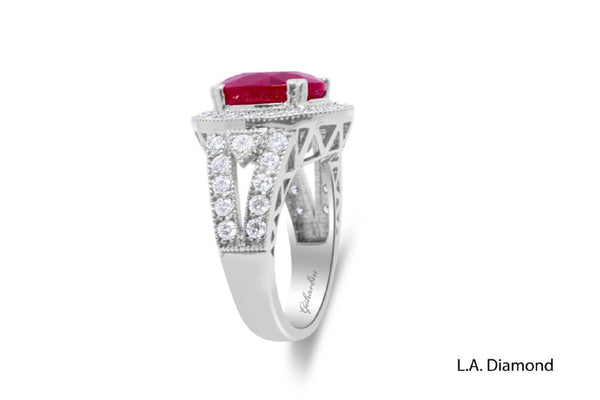14K White Gold Diamond & Ruby Ring
