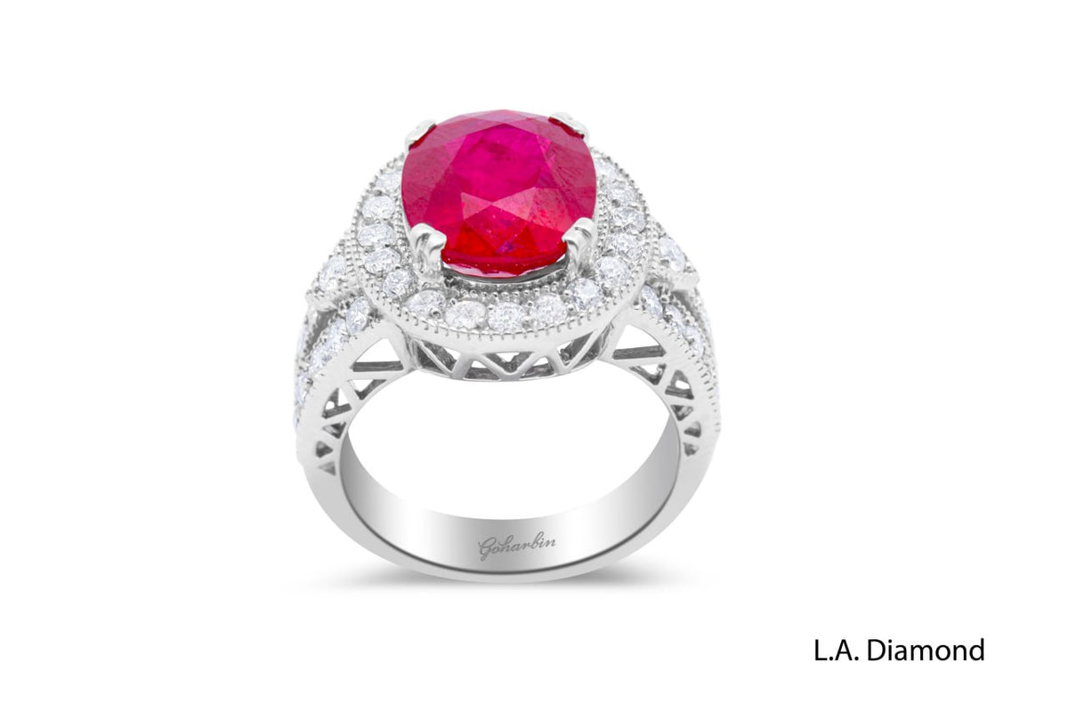 14K White Gold Diamond & Ruby Ring