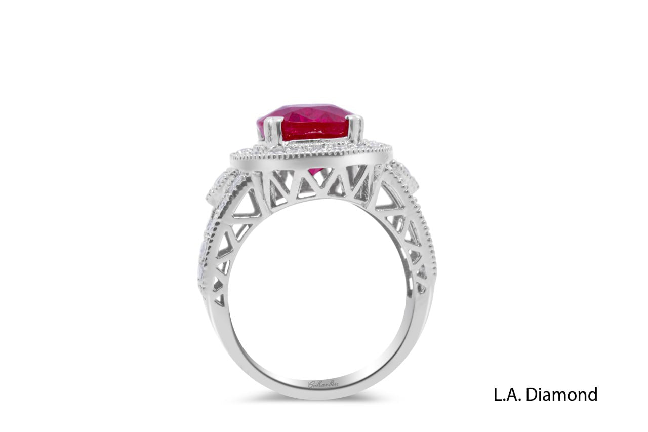 14K White Gold Diamond & Ruby Ring