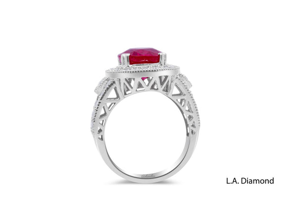 14K White Gold Diamond & Ruby Ring